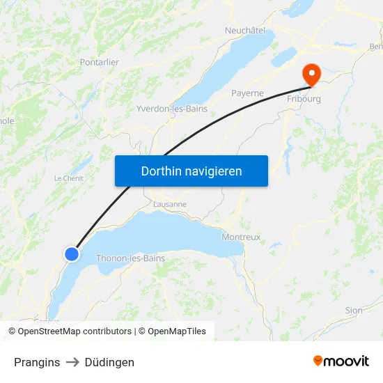 Prangins to Düdingen map