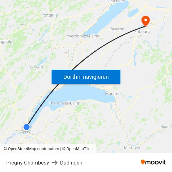 Pregny-Chambésy to Düdingen map