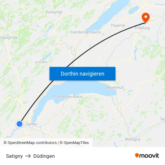 Satigny to Düdingen map