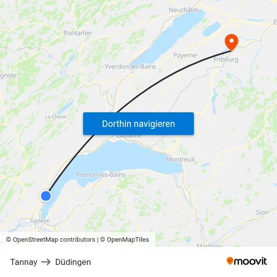 Tannay to Düdingen map