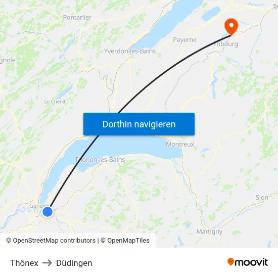 Thônex to Düdingen map