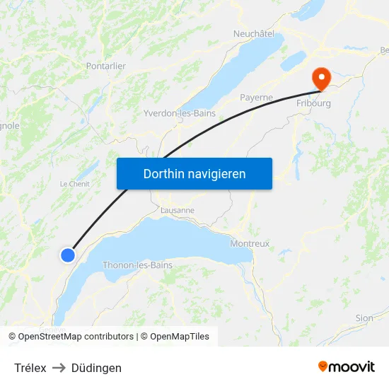 Trélex to Düdingen map