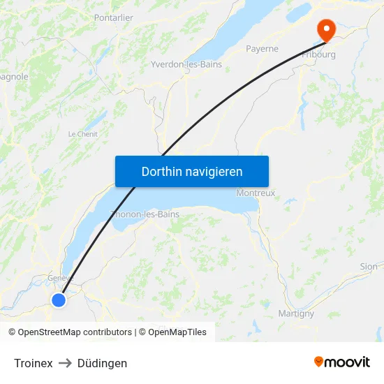 Troinex to Düdingen map