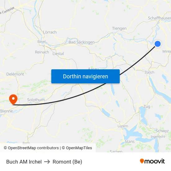 Buch AM Irchel to Romont (Be) map