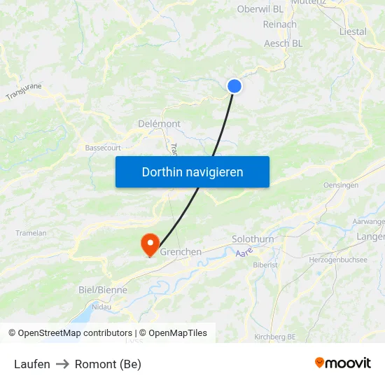 Laufen to Romont (Be) map