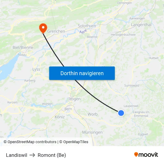 Landiswil to Romont (Be) map