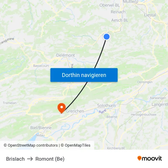 Brislach to Romont (Be) map