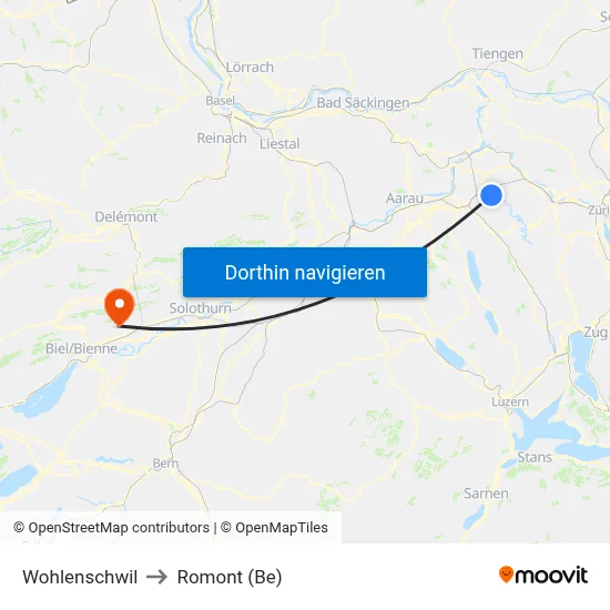 Wohlenschwil to Romont (Be) map