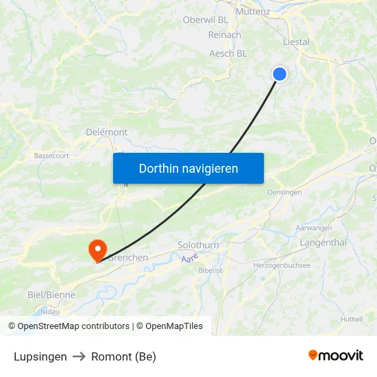 Lupsingen to Romont (Be) map