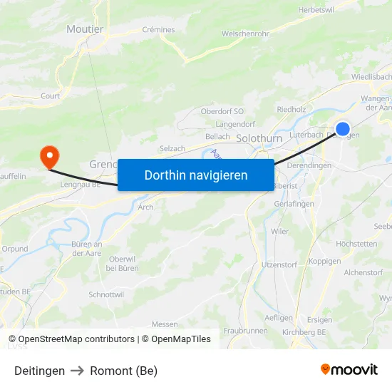 Deitingen to Romont (Be) map