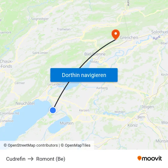 Cudrefin to Romont (Be) map