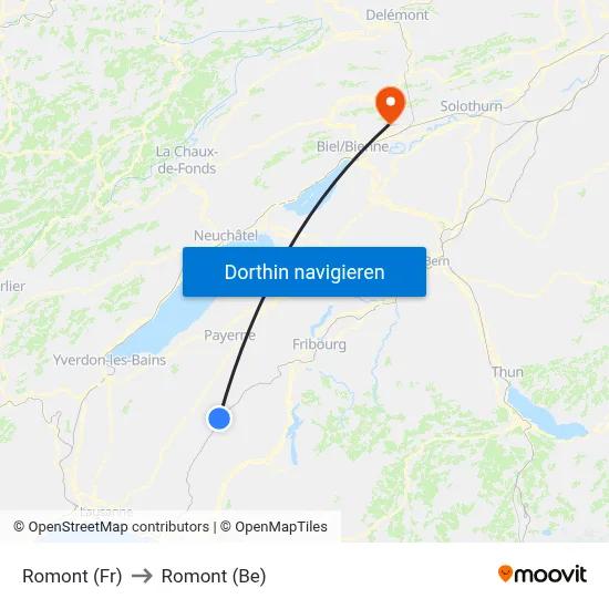 Romont (Fr) to Romont (Be) map