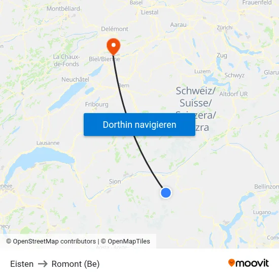Eisten to Romont (Be) map