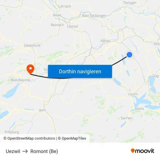 Uezwil to Romont (Be) map
