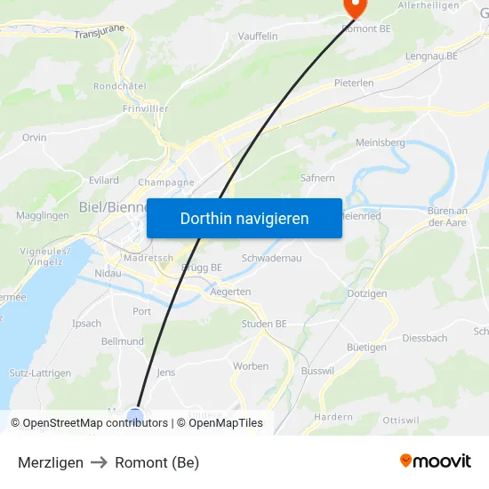 Merzligen to Romont (Be) map