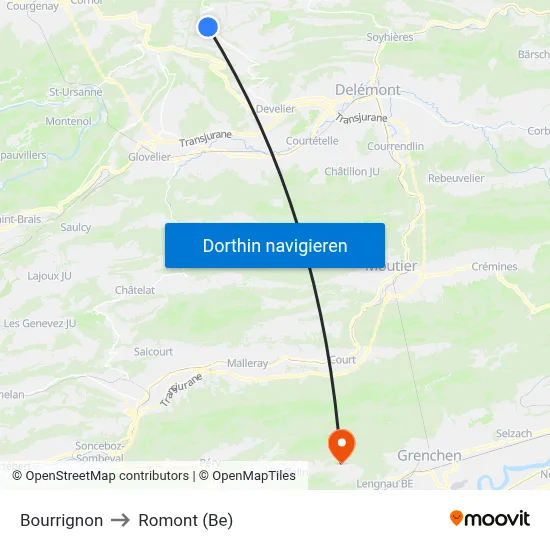 Bourrignon to Romont (Be) map