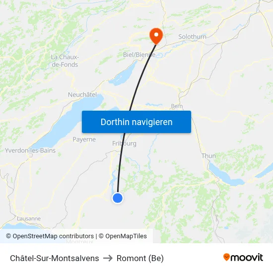 Châtel-Sur-Montsalvens to Romont (Be) map