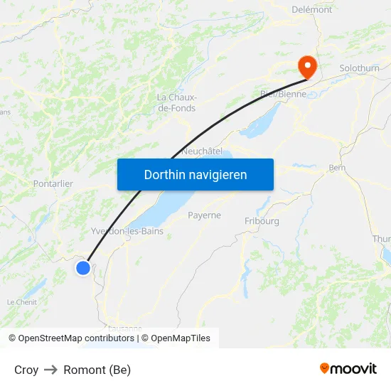 Croy to Romont (Be) map