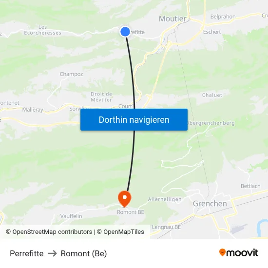 Perrefitte to Romont (Be) map