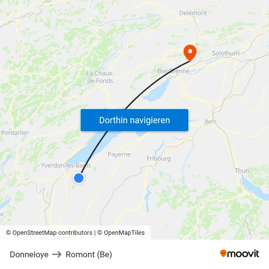 Donneloye to Romont (Be) map