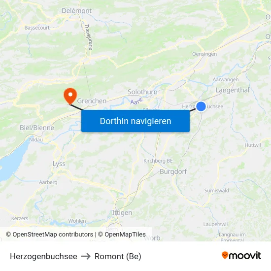 Herzogenbuchsee to Romont (Be) map