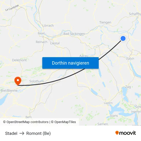 Stadel to Romont (Be) map