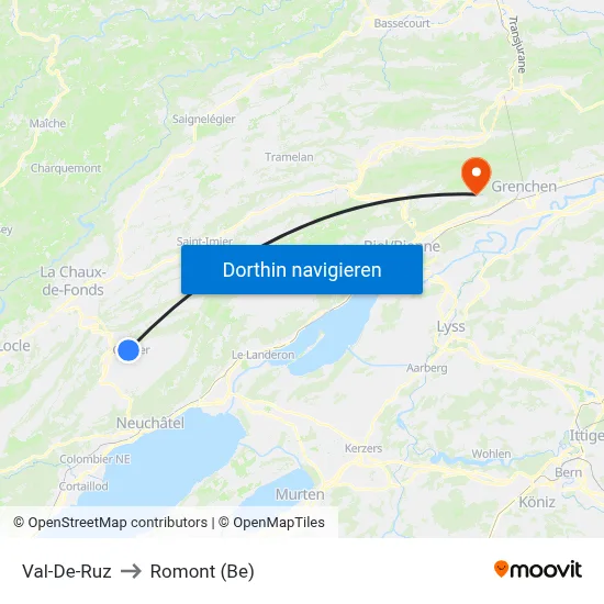 Val-De-Ruz to Romont (Be) map