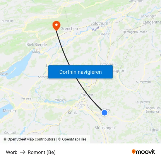 Worb to Romont (Be) map