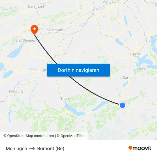 Meiringen to Romont (Be) map