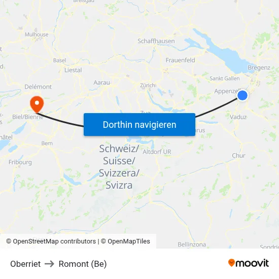 Oberriet to Romont (Be) map