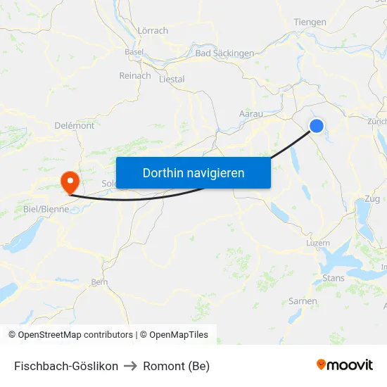 Fischbach-Göslikon to Romont (Be) map
