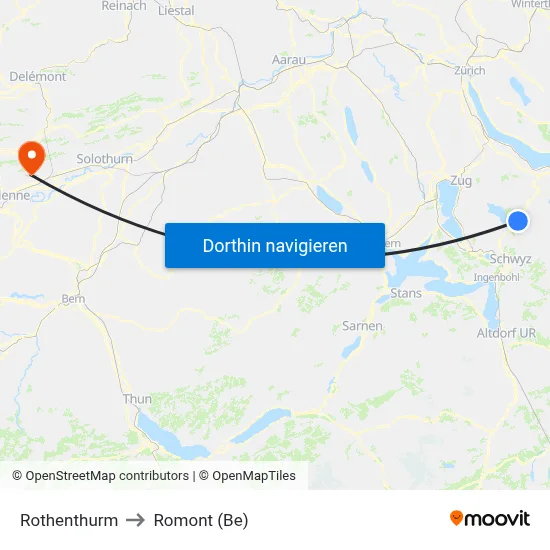 Rothenthurm to Romont (Be) map