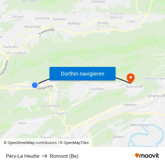 Péry-La Heutte to Romont (Be) map