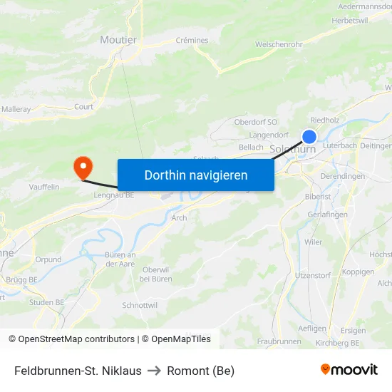Feldbrunnen-St. Niklaus to Romont (Be) map