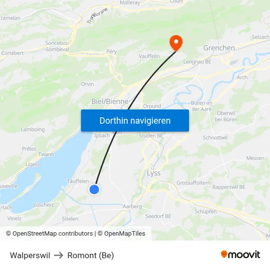 Walperswil to Romont (Be) map