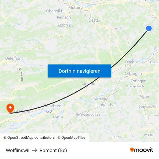 Wölflinswil to Romont (Be) map