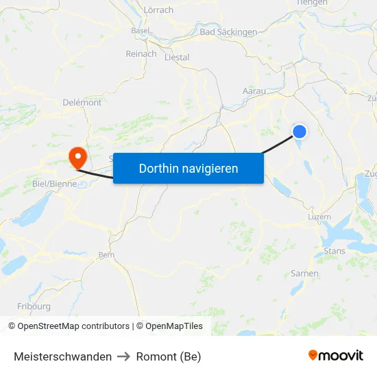 Meisterschwanden to Romont (Be) map