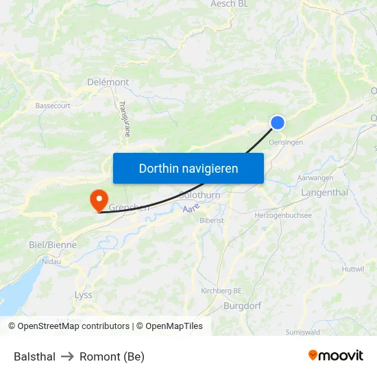 Balsthal to Romont (Be) map
