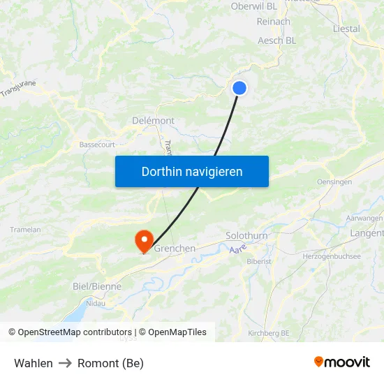 Wahlen to Romont (Be) map