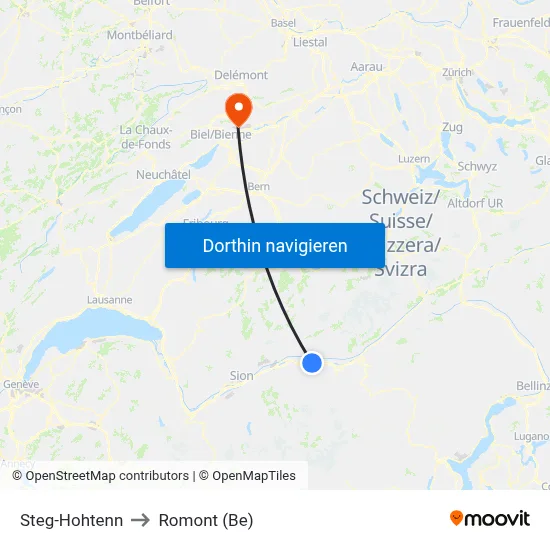 Steg-Hohtenn to Romont (Be) map