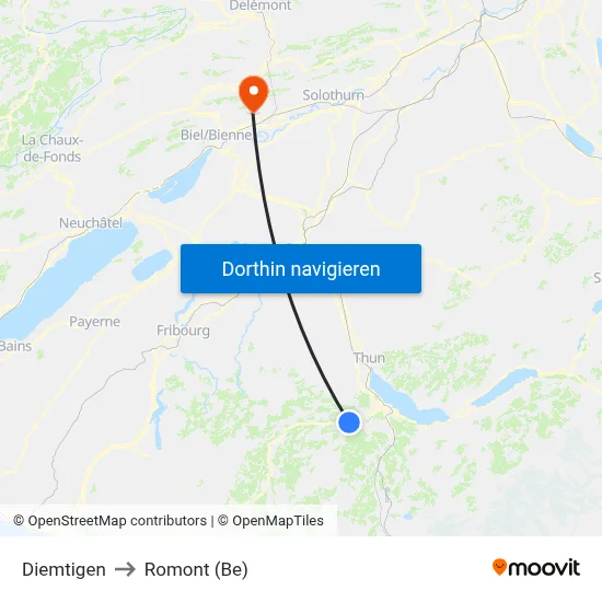 Diemtigen to Romont (Be) map