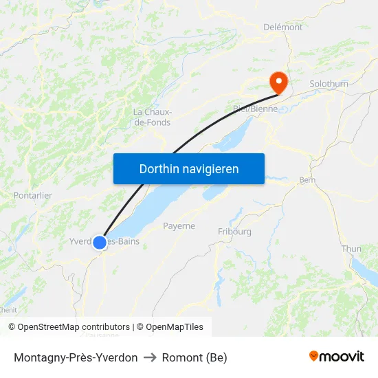 Montagny-Près-Yverdon to Romont (Be) map
