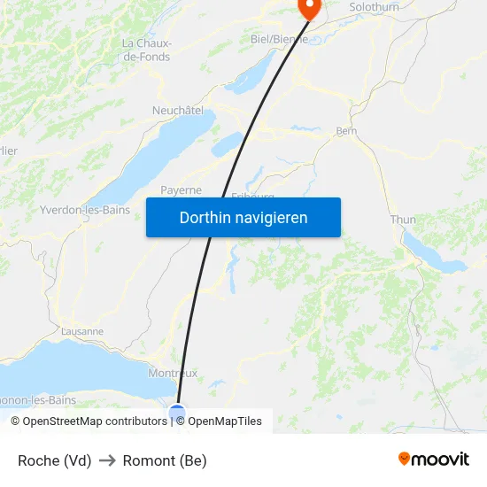 Roche (Vd) to Romont (Be) map