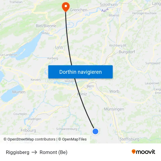 Riggisberg to Romont (Be) map