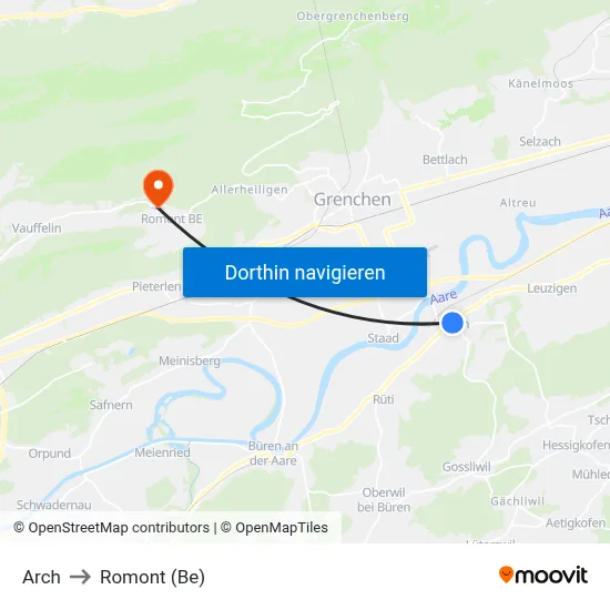 Arch to Romont (Be) map