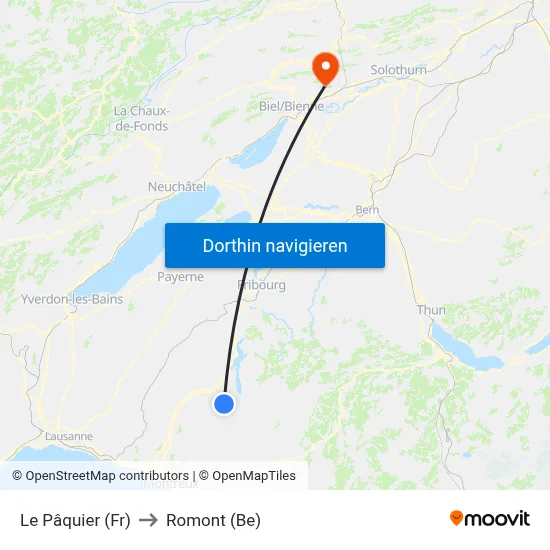 Le Pâquier (Fr) to Romont (Be) map