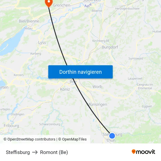 Steffisburg to Romont (Be) map