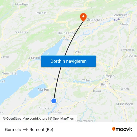 Gurmels to Romont (Be) map