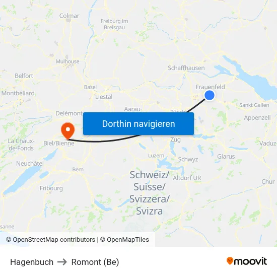 Hagenbuch to Romont (Be) map