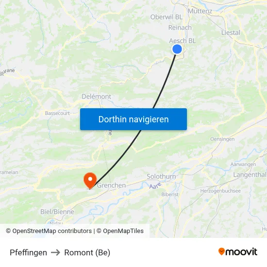 Pfeffingen to Romont (Be) map